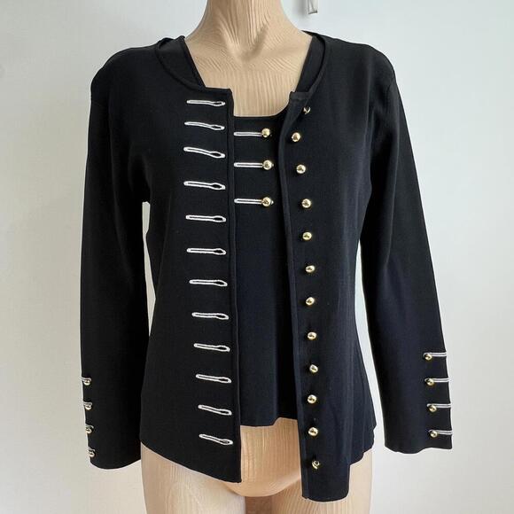 Patty Lewis Women's Coord Set Small Vintage Black Nautical Western Concha Rayon - Picture 1 of 12